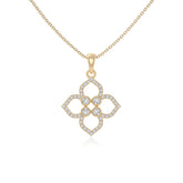 moissanite 4 petal flower necklaces in yellow gold vermeil